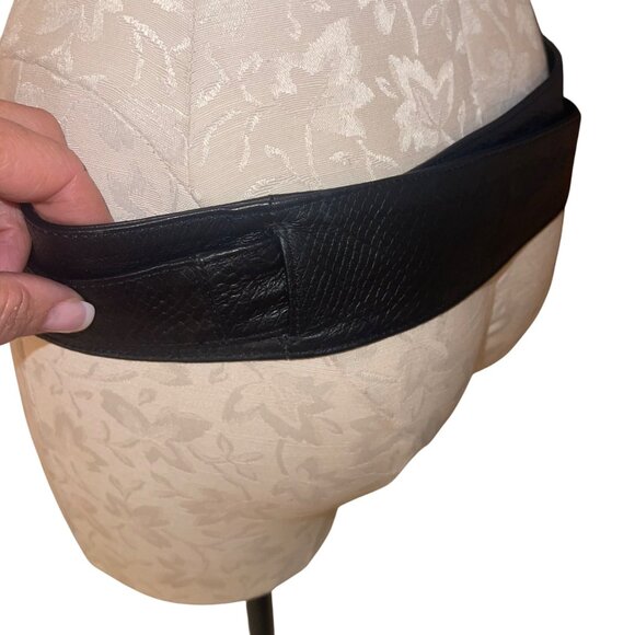 Womens Belt One Size Black Snake Embossed Leather OBI Casual - Picture 7 of 12